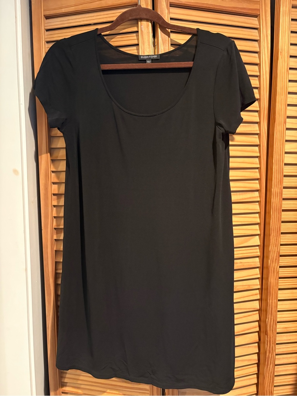 Eileen Fisher 100% Silk Black Scoop Neck Shift Micro Mini Dress Tunic Luxury